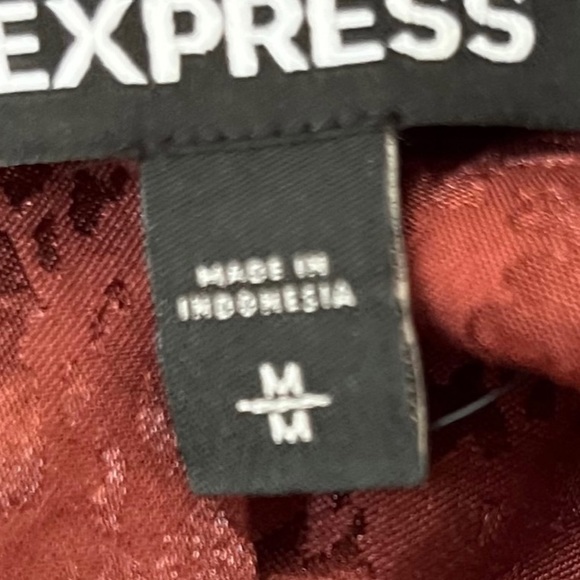 Express Women’s Brown Jacquard Tie Neck Long Sleeve Top Size Medium - Picture 3 of 7